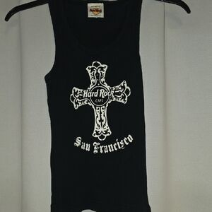 Hard Rock Cafe San Francisco Black Tank Top with White Cross Design